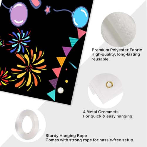 Nuxovilar Happy Birthday Banner Fireworks 18x79 Inches Polyester