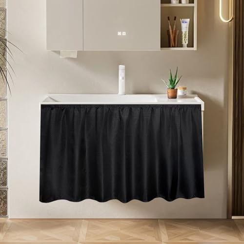 Black Waterproof Fabric Sink Skirt with Diamond Stitch Design - 55 x 32 Inches