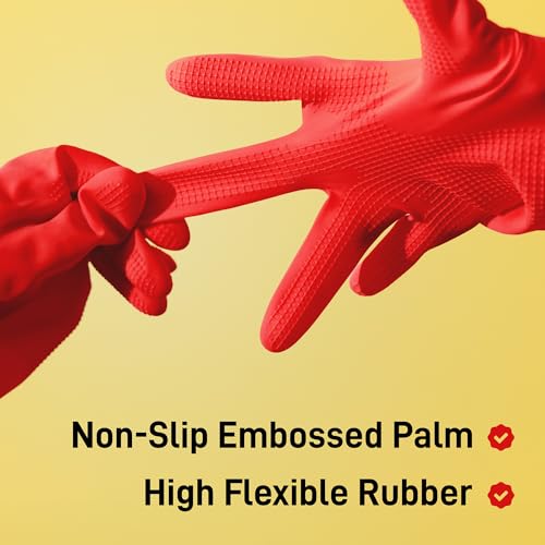 SteadMax Red Cleaning Gloves - 3 Pack Large, Durable Latex