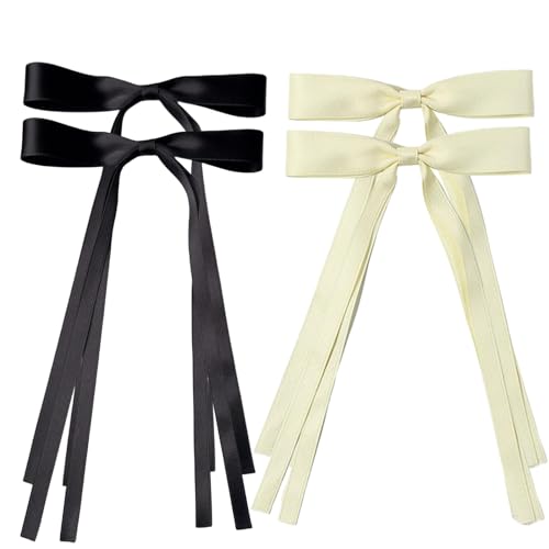 Tunbao 4Pcs Satin Hair Bow Clips with Long Tail for Women and Girls