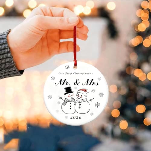 2026 First Christmas Mr & Mrs Snowman Ornament - Ceramic Wedding Keepsake