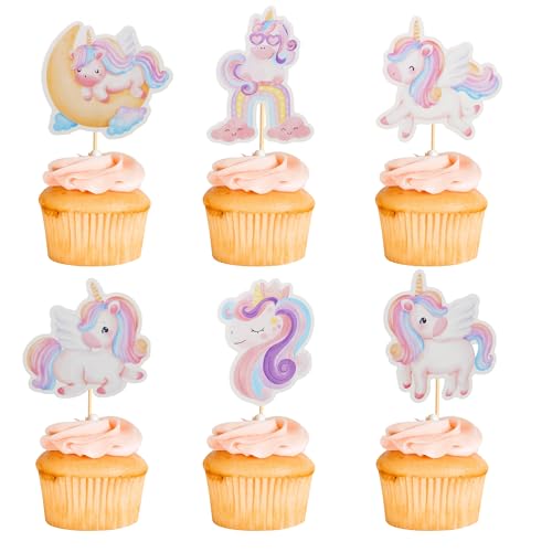 24Pcs Unicorn Cupcake Toppers - Rainbow Moon & Cloud Birthday Party Picks (Unicorn 2)