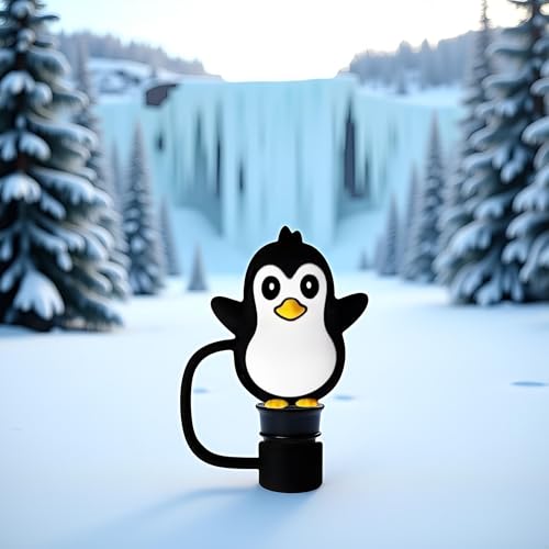 Black Penguin Silicone Straw Cover for Stanley Cup 10mm Tumbler Topper