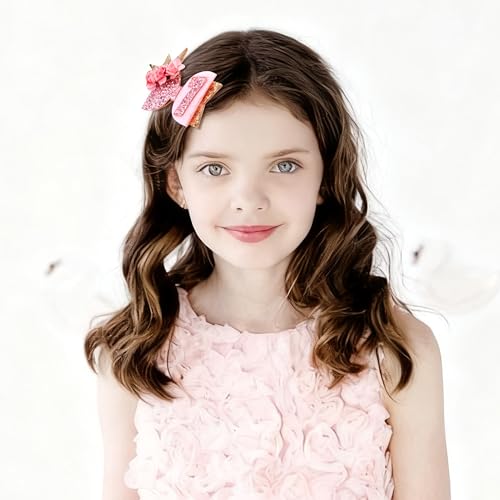 Exacoo 7th Birthday Pink Bow Hair Clips 2-Pack Glitter Hair Accessories