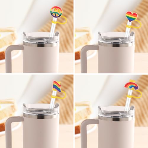 Rainbow Straw Toppers for Stanley Cup - 8 Pcs Silicone Straw Lids
