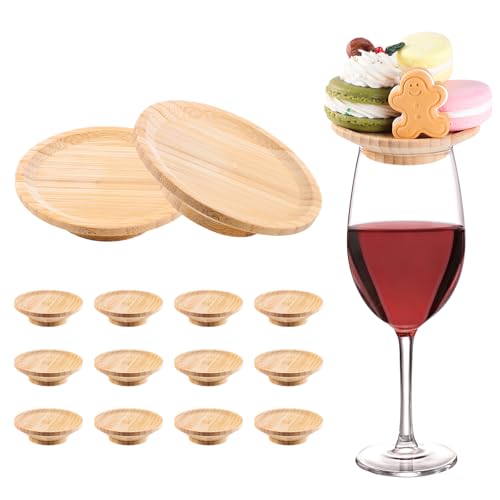 WSICSE 12 Pcs Bamboo Wine Glass Charcuterie Toppers - 4 Inch