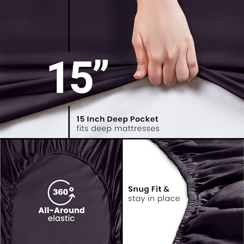 Queen Fitted Sheet - Ultra Soft Microfiber, 15 Inch Deep Pocket, Purple