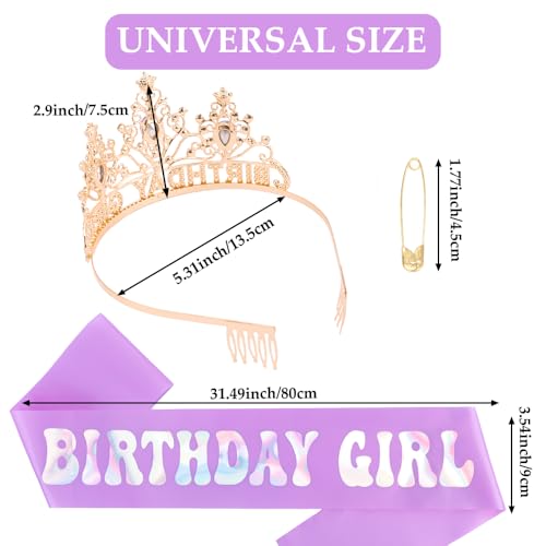 Birthday Girl Crown and Sash Set - Purple Rhinestone Tiara & Glitter Sash