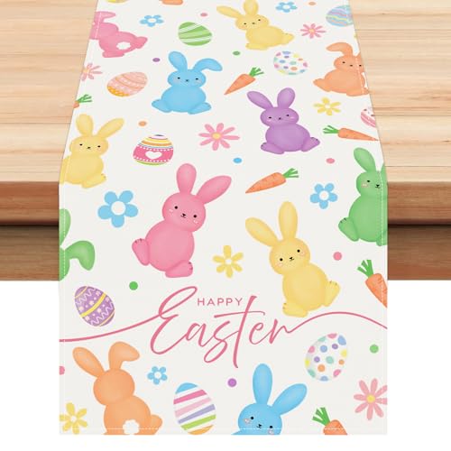 Easter Table Runner 13x72 Inch - Bunny & Floral Design