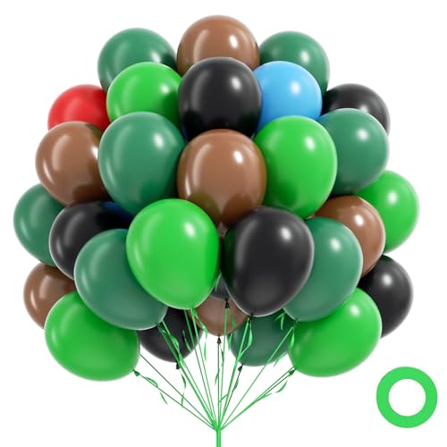 60pcs Green & Brown Balloons for Video Game Birthday Party
