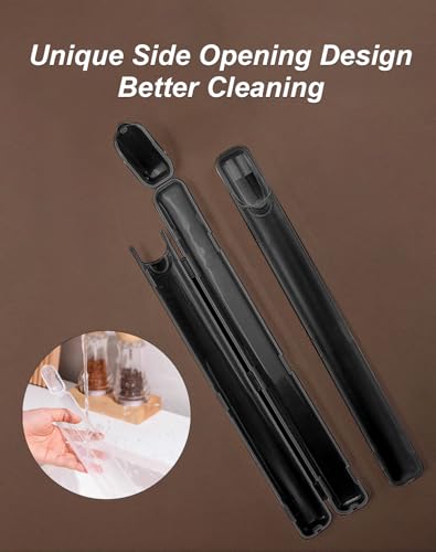 Lexaoyoo 2-Pack Side Opening Chopsticks Storage Case - Black Food-Safe Utensil Holder