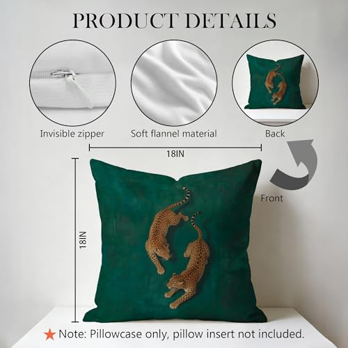 Leopard Print Throw Pillow Cover, Color-3 Retro Dark Green 18x18 Flannel