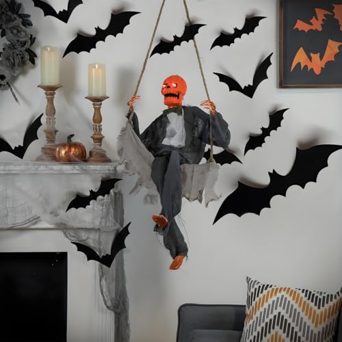 60PCS 3D Halloween Bats Decorations - Reusable PVC Wall Stickers