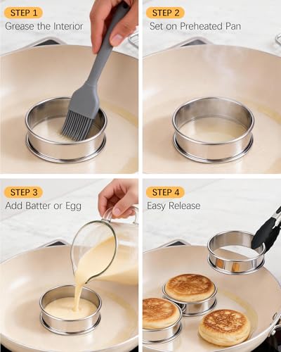 4-Inch Stainless Steel English Muffin and Crumpet Ring Set - 5-Pc