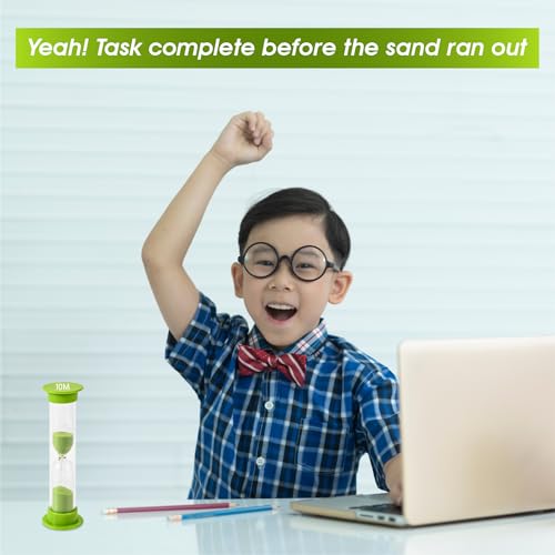 10 Minute Sand Timer for Kids - Green Hourglass Set of 4