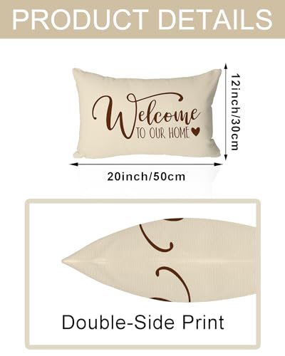 PreLiving Beige 20x12 Inch Farmhouse Welcome Pillow Cover - Rustic Lumbar Cushion Case