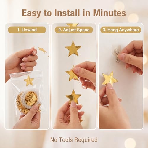 Gold Star Garland - 131FT Glitter Paper Star String for Parties