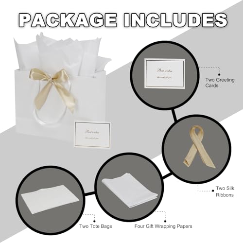 Papertide Large Gift Bag Set with Tissue Paper & Ribbon - 13x5x10 Inch