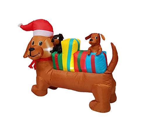 Lighted Christmas Inflatable Dogs with Gift Boxes - 4 Ft Holiday Yard Decor