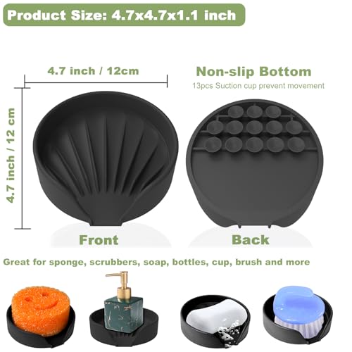 OKeanu Silicone Sponge Holder for Kitchen Sink - 4.7" Black Sink Caddy