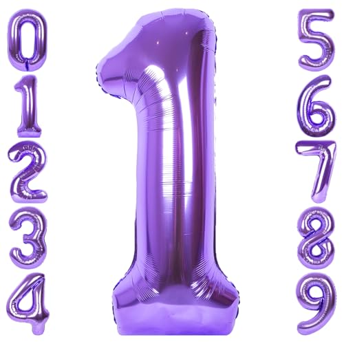 Purple 40-Inch Foil Number 1 Balloon for 1st Birthday Party