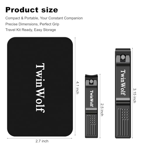 TwinWolf Stainless Steel Nail Clippers Set - 2 Pack Ultra Sharp Fingernail & Toenail Clipper with Built-in File
