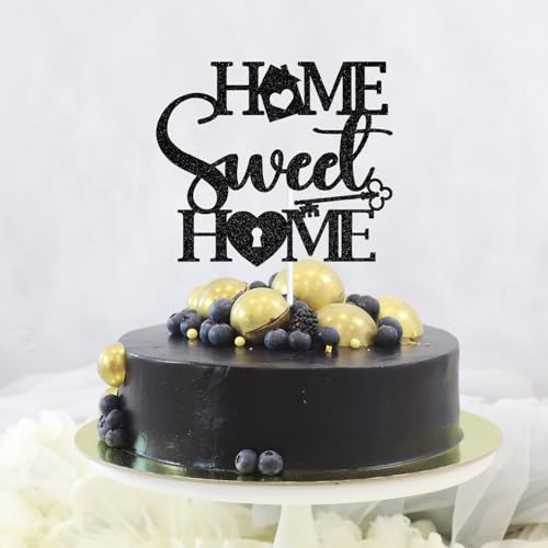 Home Sweet Home Cake Topper - Black Glitter Decoration for Housewarming & Baby Celebrations