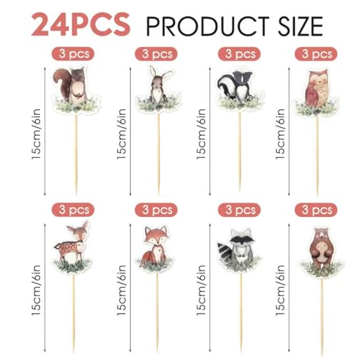 Woodland Animal Cake Toppers - 24pcs Baby Shower Decorations