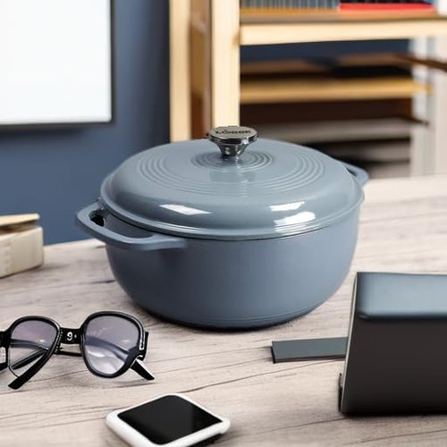 Lodge Enameled Cast Iron Dutch Oven | 3 Quart with Lid & Dual Handles - Oven Safe to 500°F - Storm Blue