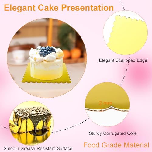 Dulinkas 8 Inch Square Gold Cake Boards with Scalloped Edge - 10 Pack