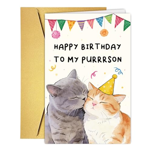 Romantic Cat Birthday Card - Cute Cuddling Cats Design #3