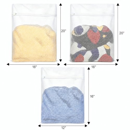 Durable Honeycomb Mesh Laundry Bags 3 Pack with Auto-Lock Zippers