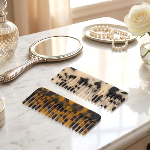 2 Pack Wide Tooth Hair Detangling Comb Mini Tortoiseshell Pocket Combs