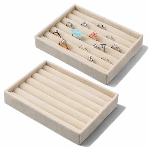 Eldraqth Velvet Ring Organizer Trays - Stackable Jewelry Drawer Inserts (2 Pcs)