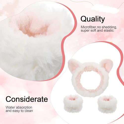 Cat Ear Spa Headband and Wristband Set for Washing Face and Skincare