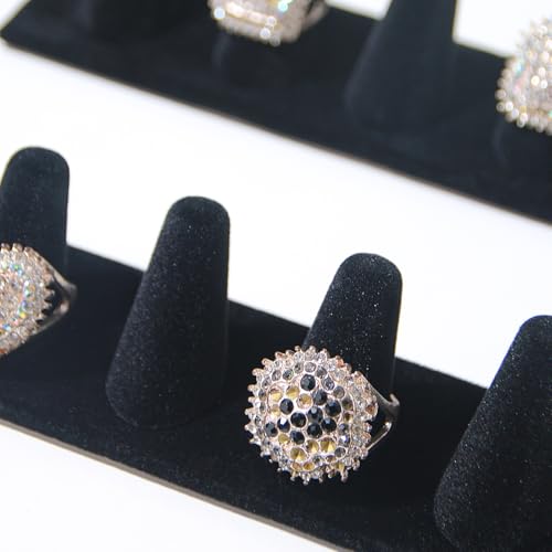 Black Velvet 6-Finger Ring Display Stand - Set of 2 Jewelry Holders