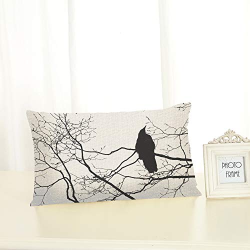Nicokee Gothic Raven Throw Pillow Cover 20x12 Inches - Tree Branch Decor, Double-Sided Pattern, Hidden Zipper, Pack of 1