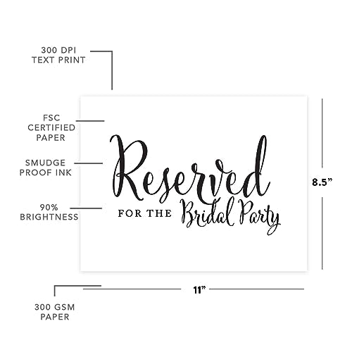Reserved for the Bridal Party Sign - Formal Black & White Design, 8.5x11