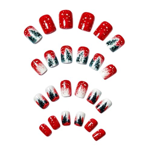 Christmas Press on Nails Short Square Red White Gradient Fake Nails 24 Pcs