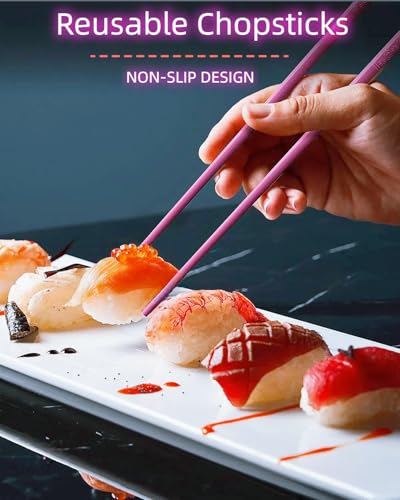 Reusable Fiberglass Chopsticks Set - 5 Pairs, Non-Slip, Dishwasher Safe