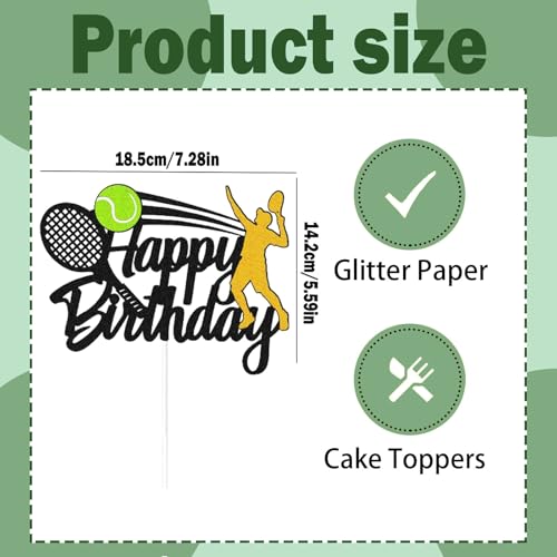Tennis Birthday Cake Decoration - Black Racket Topper for Parties