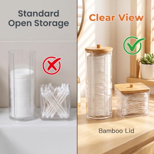 Cotton Pad Holder Set with Bamboo Lid - 2 Pcs Vanity Organizers 02B