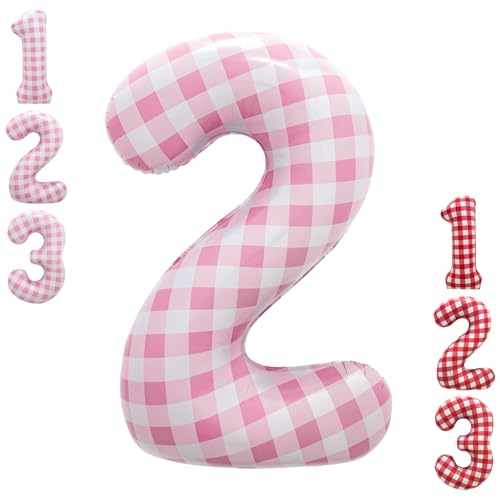 Pink Gingham Number 2 Balloon | Large Foil Balloon for 2nd Birthday