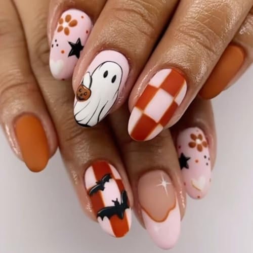 Halloween Press on Nails Medium Almond Matte False Nails 24PCS