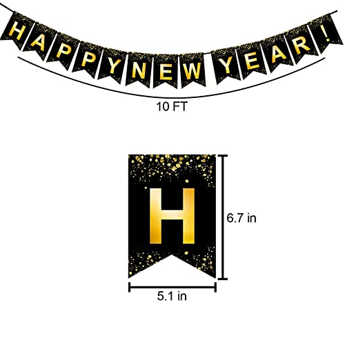 10FT Black and Gold Happy New Year Banner for Party Decorations