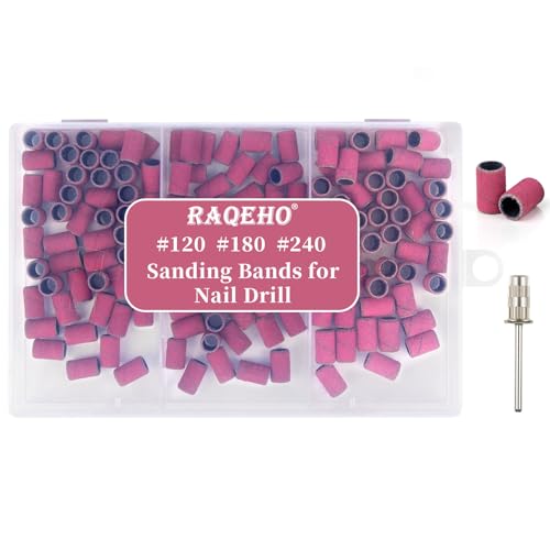 RAQEHO 150 Pcs Nail Drill Sanding Bands with Bit 120/180/240 Grit
