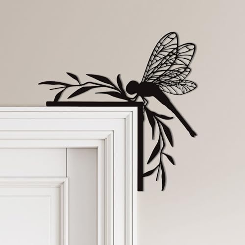 Rajukit Matte Black Metal Dragonfly Wall Art - Waterproof Door Frame Decor