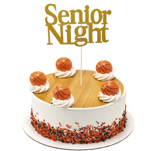 Senior Night Cake Topper for Graduation – Gold Glitter Sports Theme
