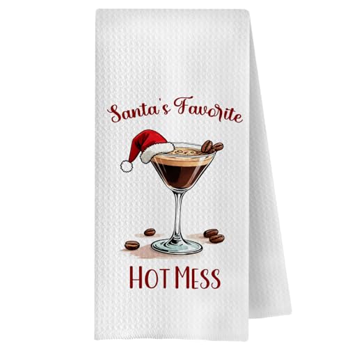 Espresso Martini Christmas Kitchen Towels - 16x24 in Hand Towels, Santa’s Favorite Gift