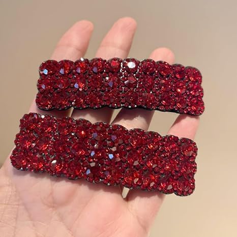 Red Rhinestone Snap Hair Clips Set of 4 Luxury Korean Hair Barrettes